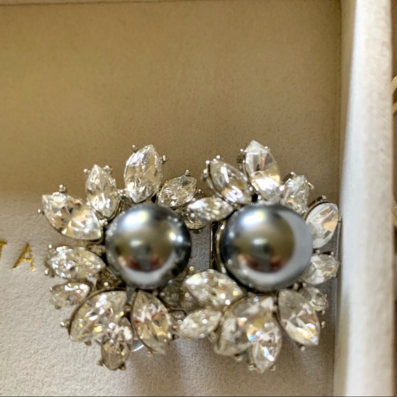Tory Burch Pearl Silver Crystal SE Floral Earrings - Picture 3 of 8